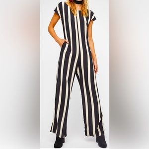 Free People x Flynn Skye Cap Sleeve Downtown Crepe Jumper in Black & Off White